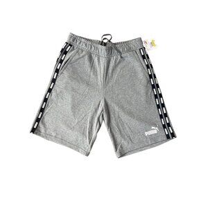 Puma Mens Gray Athletic Shorts With Logo Tape Sides & Drawstring Waist - Size M